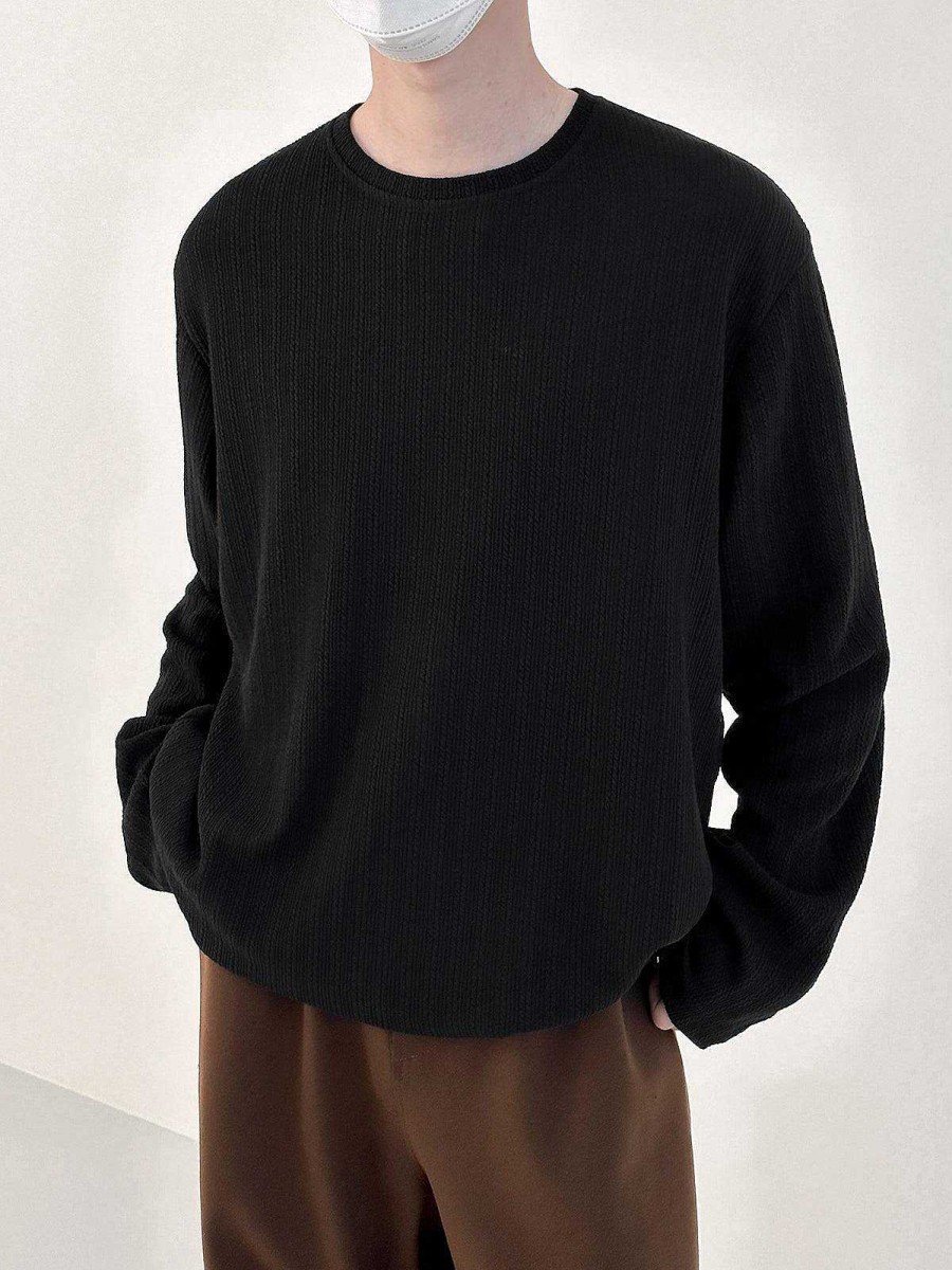 Clothing The Korean Fashion | Round Neck Pleated Long Sleeve Shirt