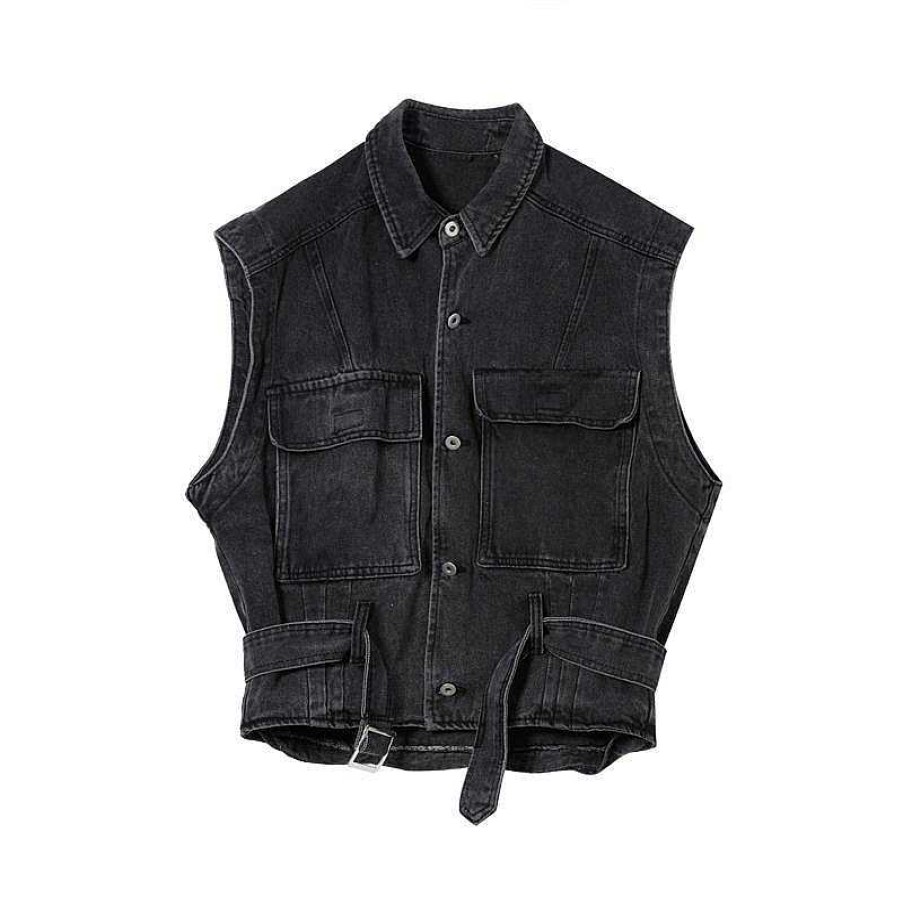 Clothing The Korean Fashion | Washed Denim Vest Jacket