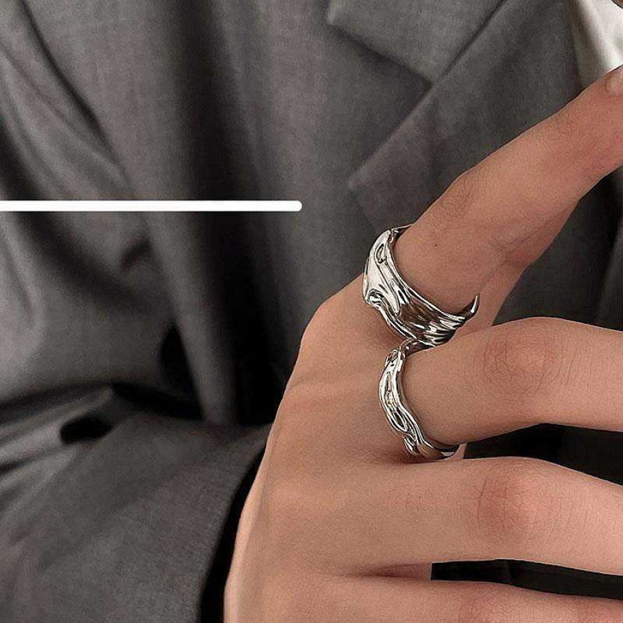 Women The Korean Fashion Rings | Two-Piece Silver Open Ring Set Of Silver