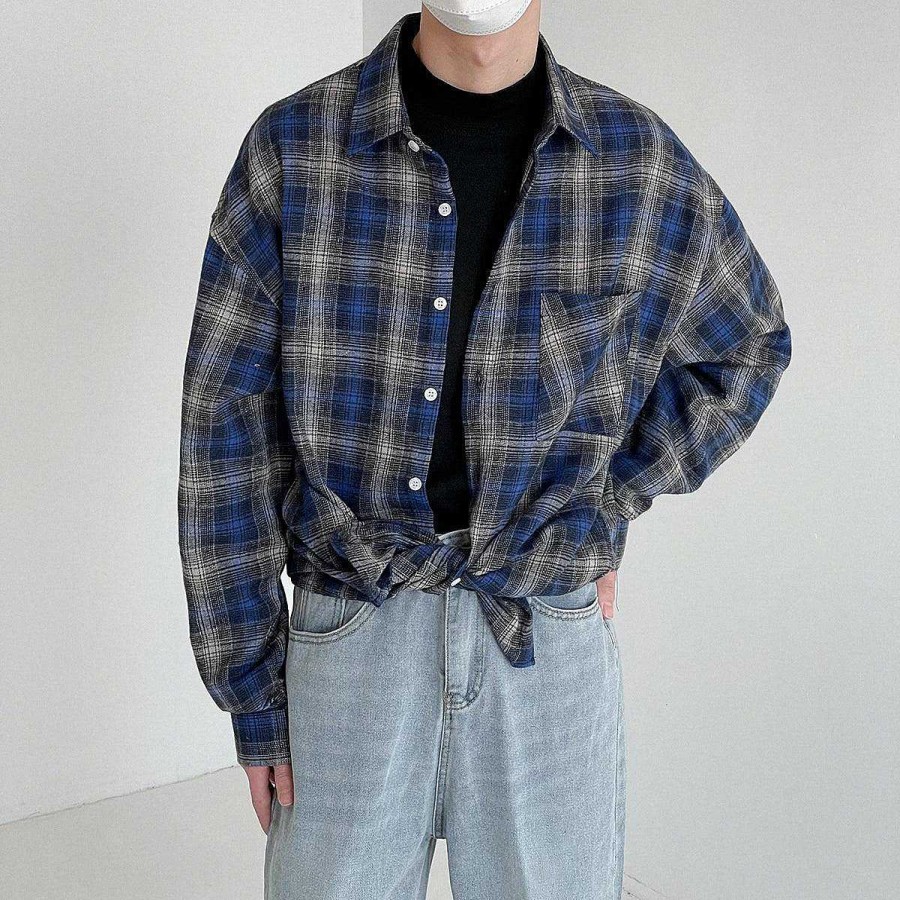 Clothing The Korean Fashion | Casual Plaid Long Sleeve Shirt Lattice