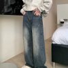 Clothing The Korean Fashion Jeans | Washed Retro Drape Wide-Leg Mopping Jeans Blue