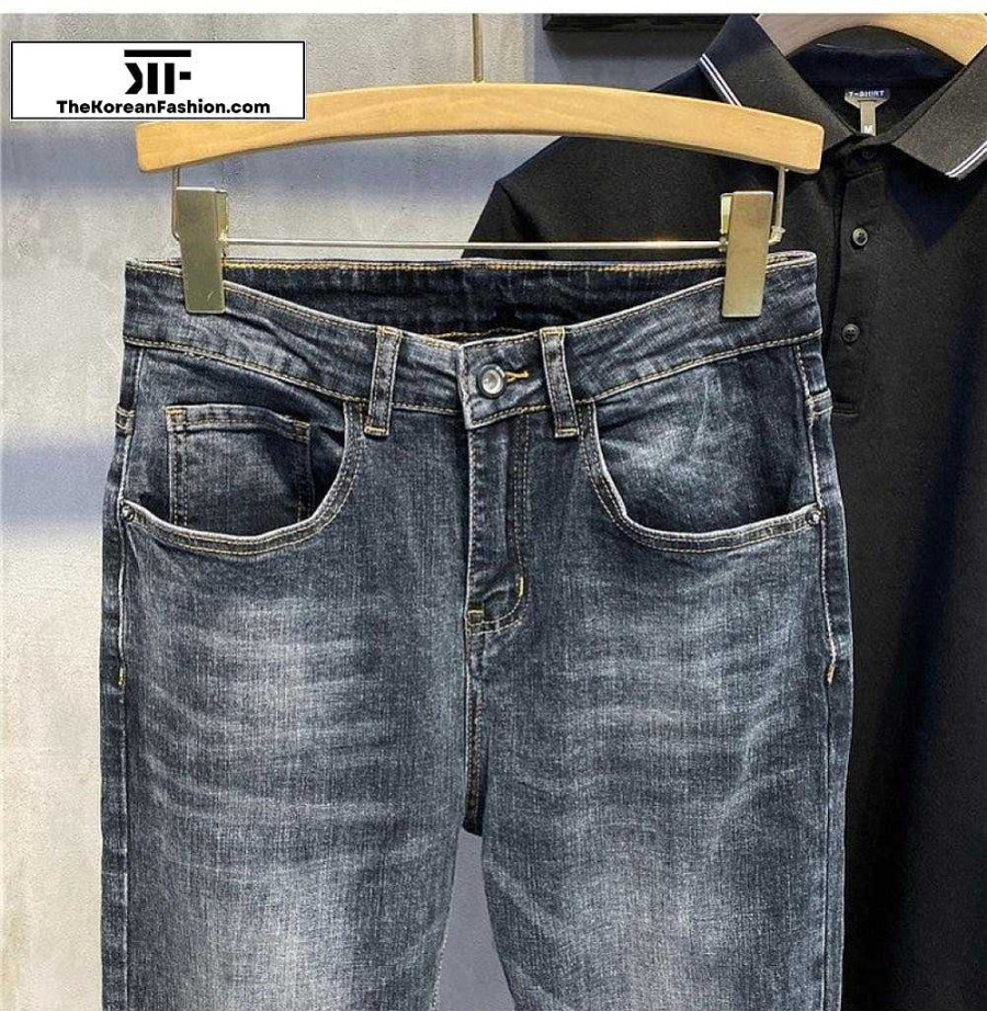 Casual Style Clothes The Korean Fashion | Dark Washed Slim Fit Jeans Blue