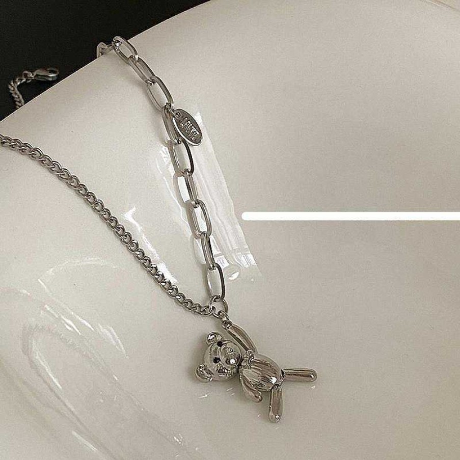 Women The Korean Fashion Necklaces | Bear Pendant Necklace Silver