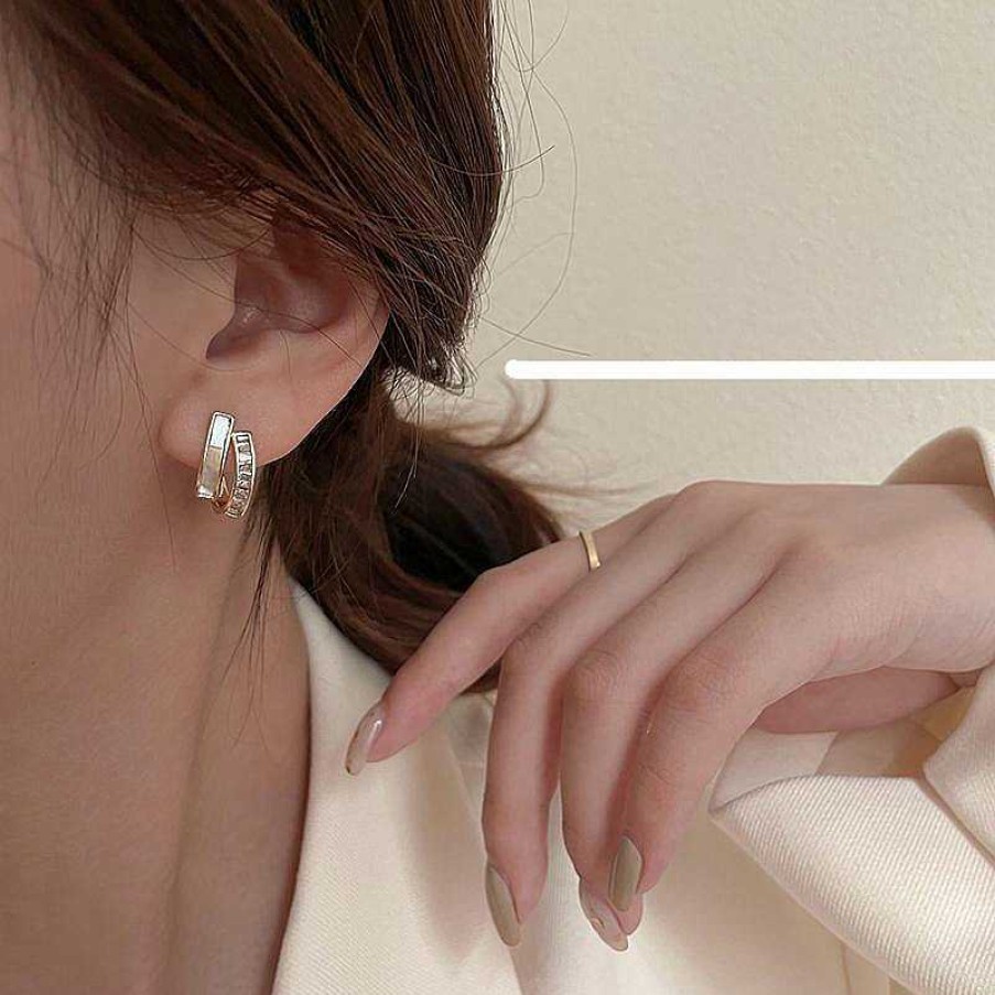 Women The Korean Fashion Earrings | Shell Zircon Earrings Golden