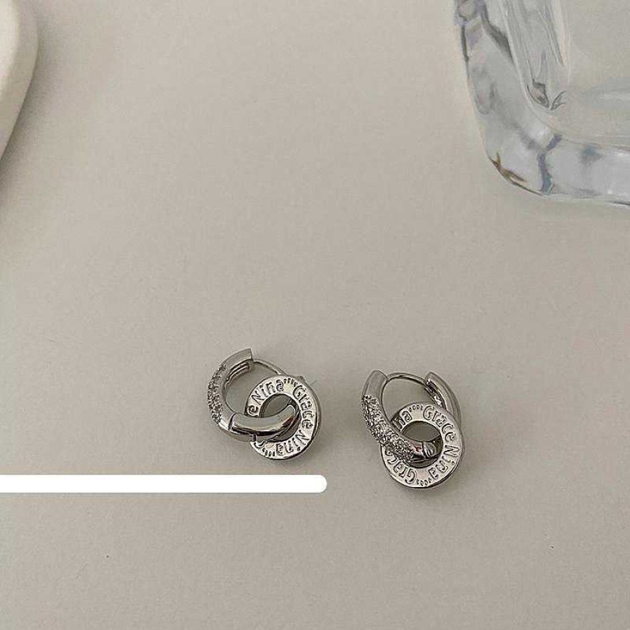 Women The Korean Fashion Earrings | Double Ring Earrings Silver