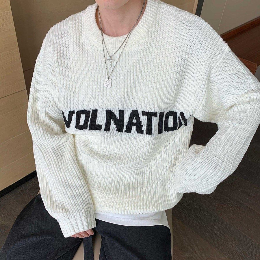 Clothing The Korean Fashion | Letters Round Collar Sweaters