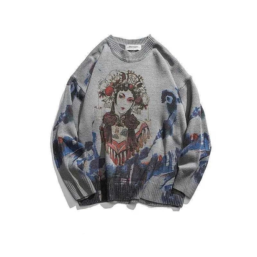 Clothing The Korean Fashion | Portrait Printed Pullover Sweater