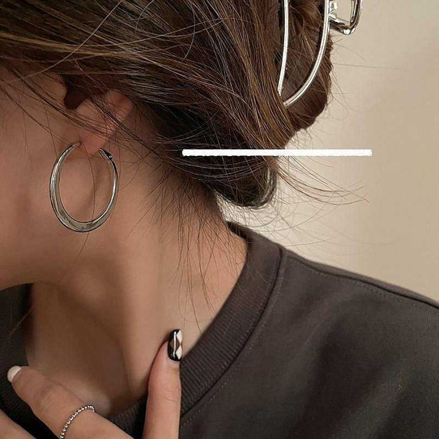 Women The Korean Fashion Earrings | Silver Hoop Earrings Picture Section + Silver Needle