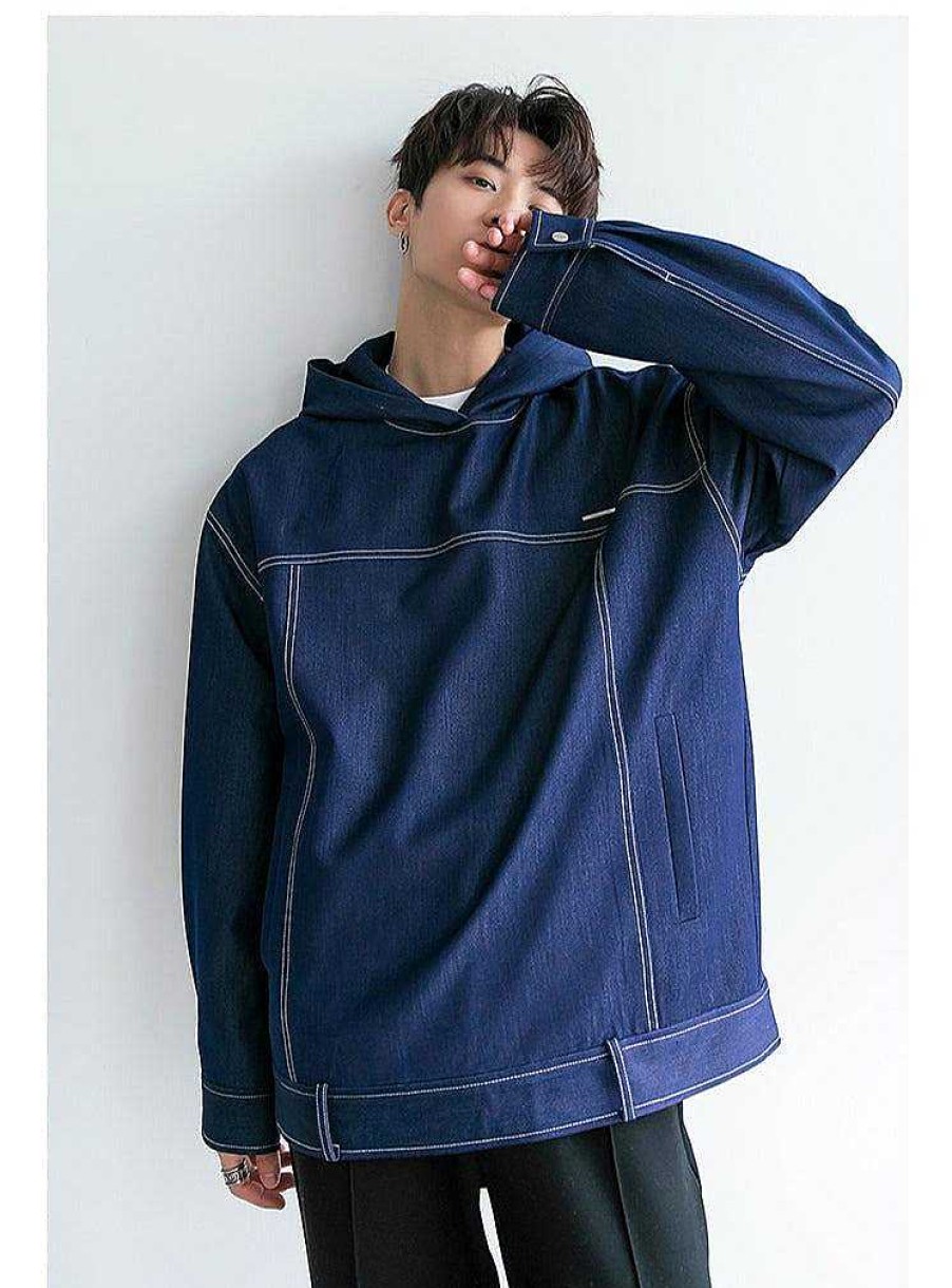 Clothing The Korean Fashion | Denim Color Hooded Sweatshirt