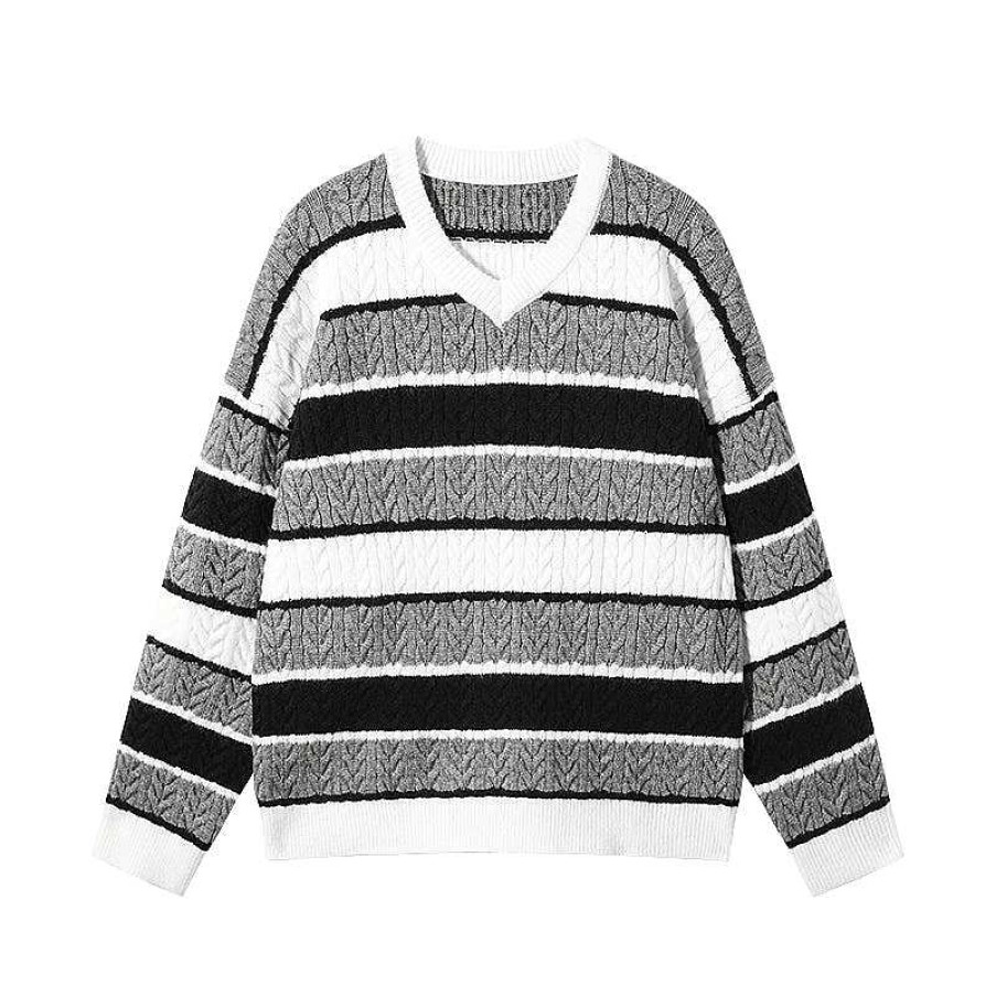 Clothing The Korean Fashion | V-Neck Striped Sweater