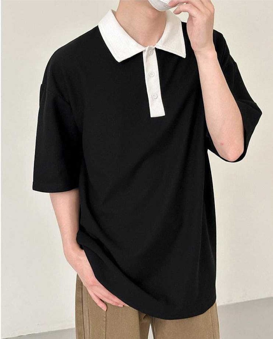 Clothing The Korean Fashion | Casual Polo Contrasting Color T-Shirt