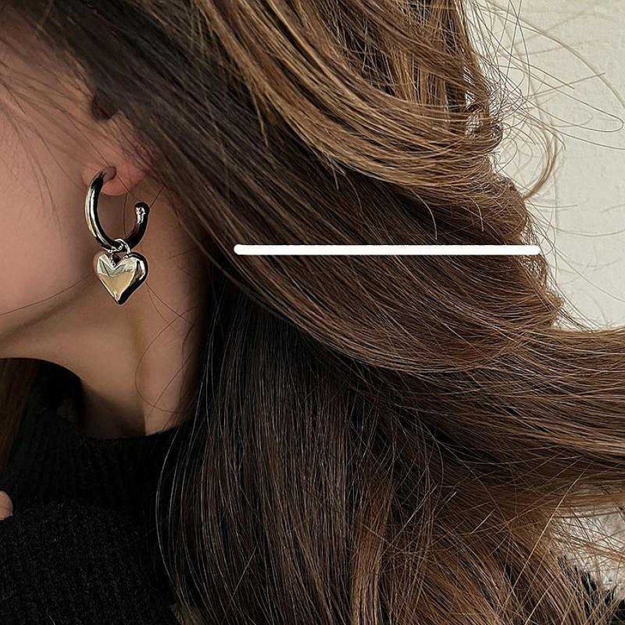 Women The Korean Fashion Earrings | Metal Love Earrings Silver