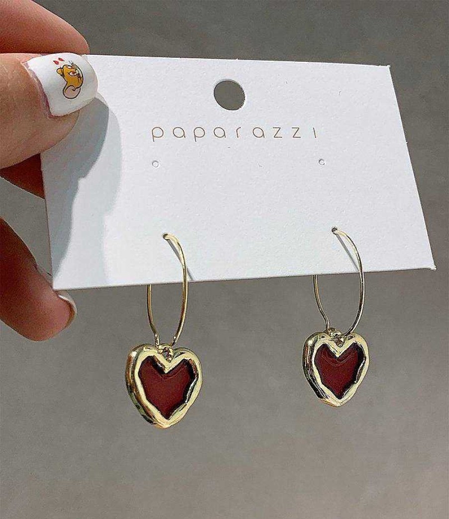 Women The Korean Fashion Earrings | Love Hoop Earrings Red