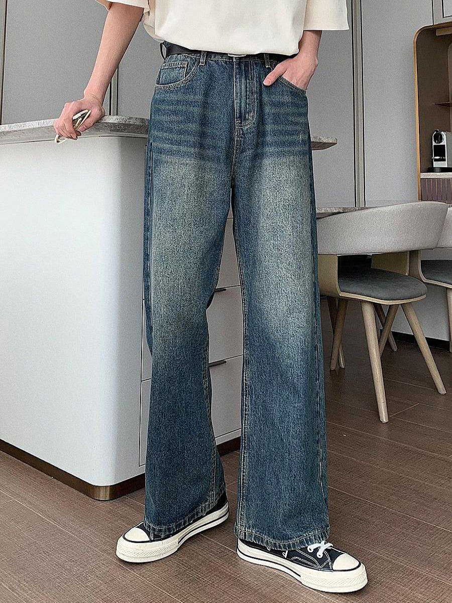 Clothing The Korean Fashion Jeans | Straight Washed Jeans Blue