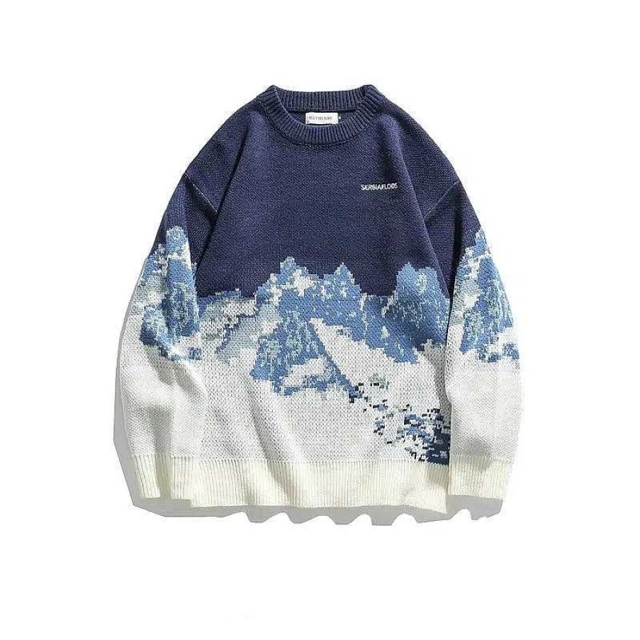 Clothing The Korean Fashion | Snow Mountain Pattern Crew Neck Sweater