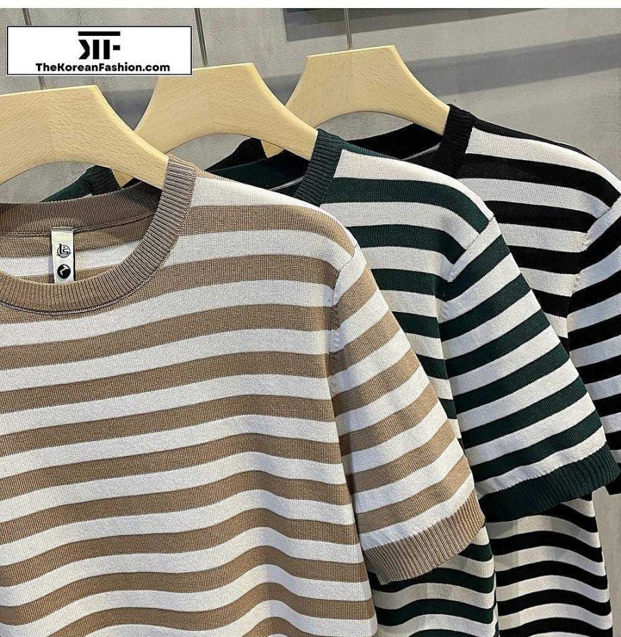 Casual Style Clothes The Korean Fashion | Knitted Striped T-Shirt