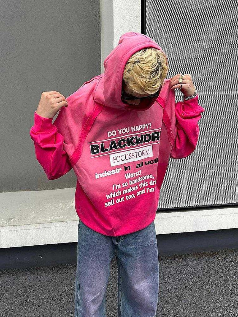 Clothing The Korean Fashion | Text Print Hooded Sweatshirt