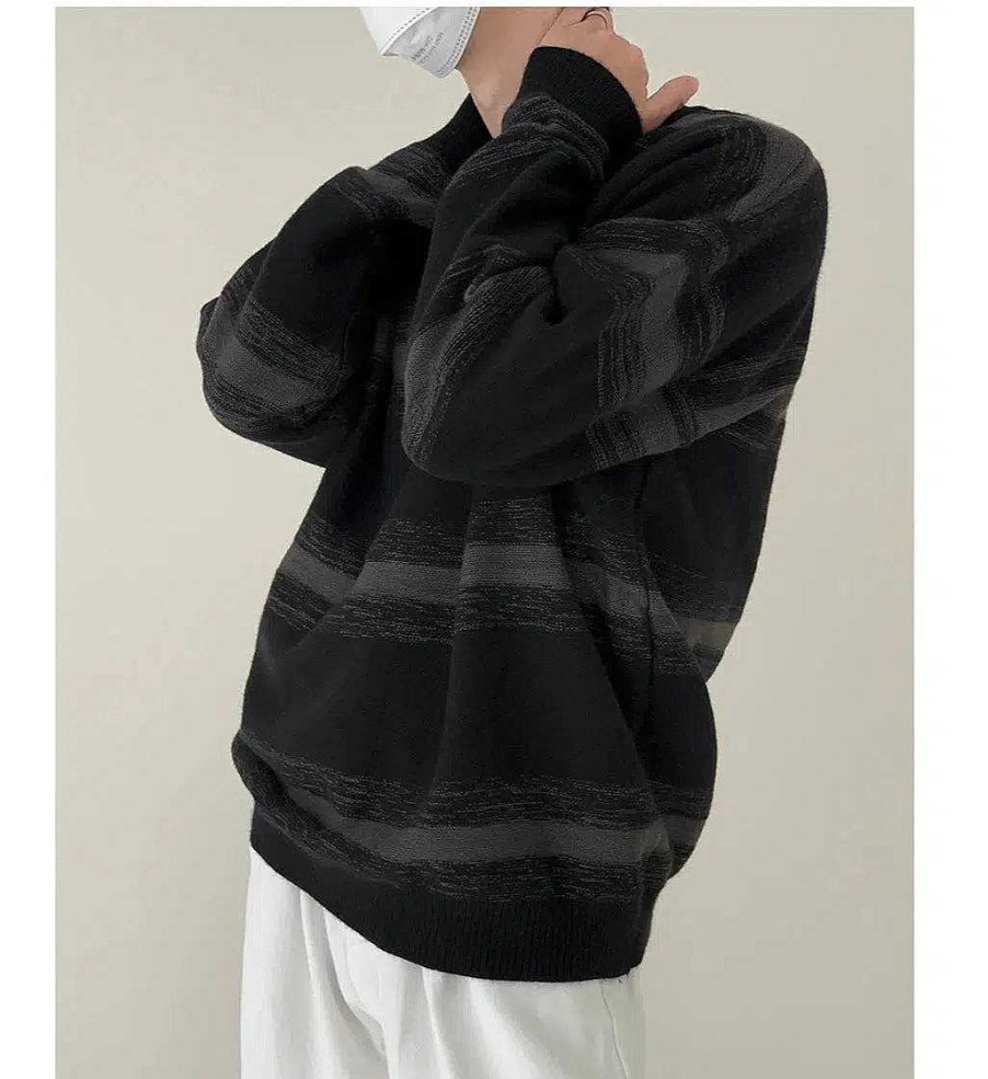 Clothing The Korean Fashion | Thickness Striped Sweater Black