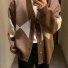 Clothing The Korean Fashion | V-Neck Argyle Knitted Cardigan