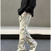 Clothing The Korean Fashion Jeans | Elastic Waist Washed Yellow Mud Zipper Side Slit Jeans