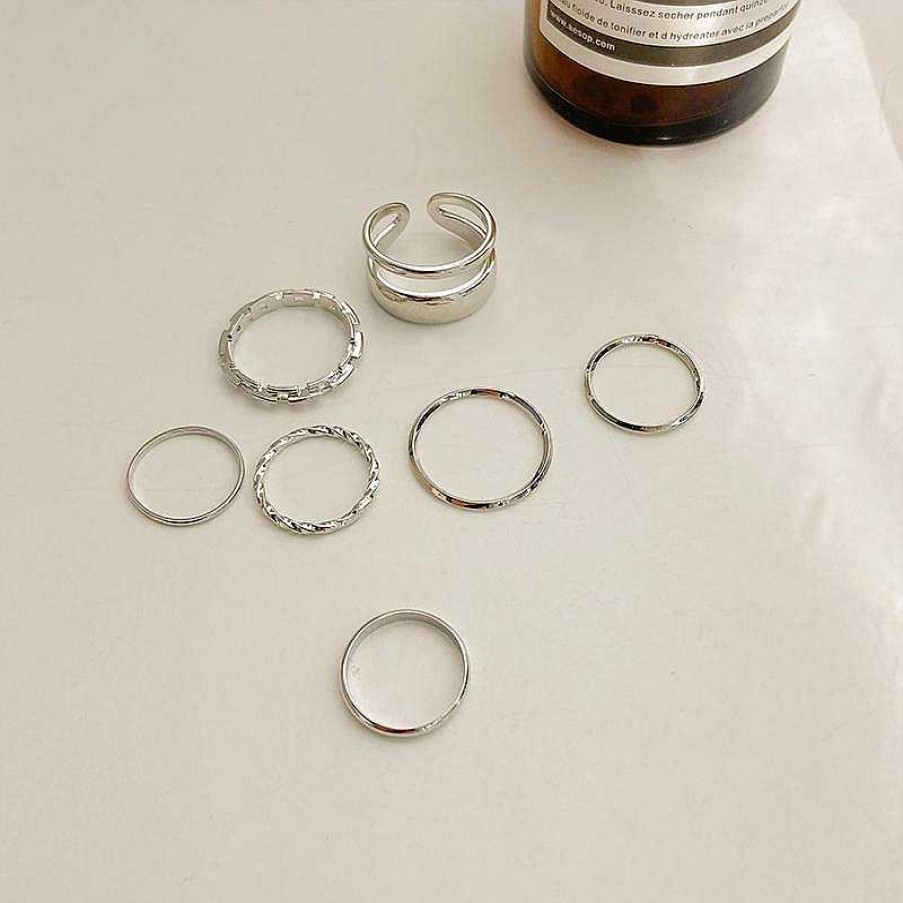 Women The Korean Fashion Rings | 7-Piece Metal Ring Set