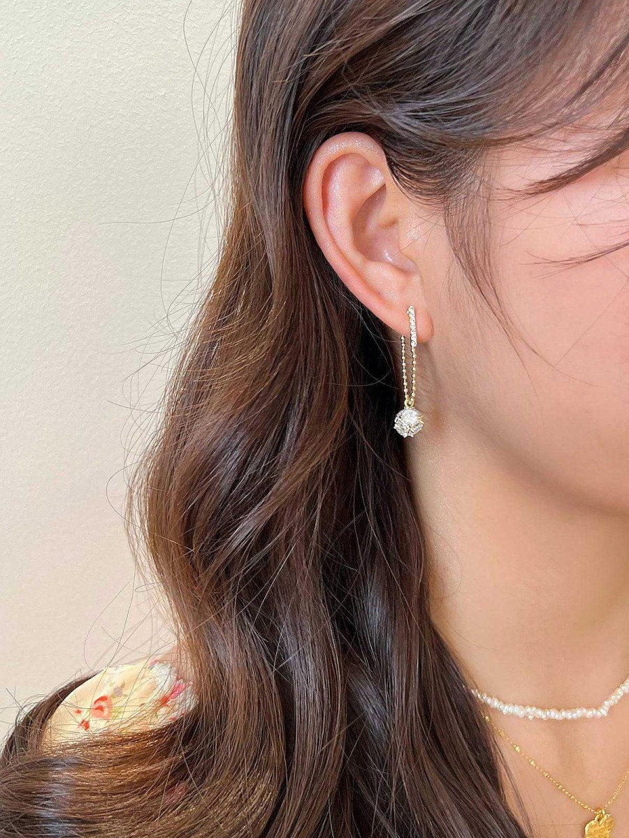 Women The Korean Fashion Earrings | Long Zircon Earrings Gold