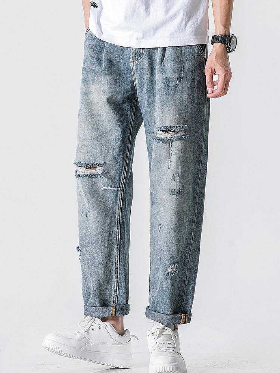 Clothing The Korean Fashion Jeans | Breathable Washed Ripped Jeans Light Blue