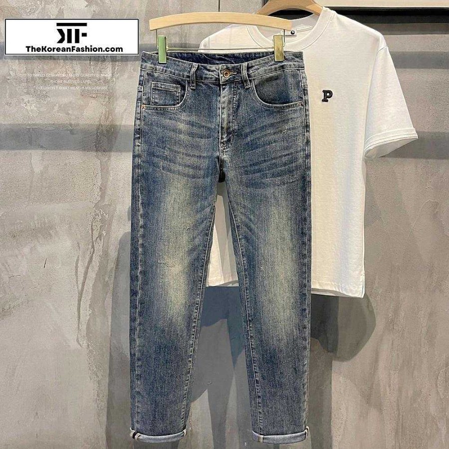 Clothing The Korean Fashion Jeans | Blue Straight Leg Jeans Light Blue