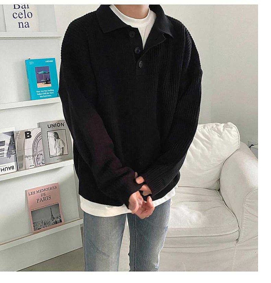 Clothing The Korean Fashion | Oversized Loose Knit Polo Shirt