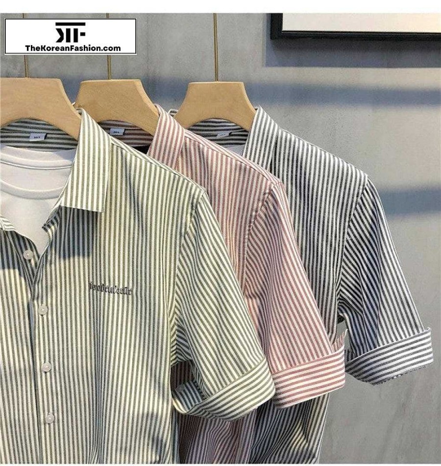 Casual Style Clothes The Korean Fashion | Embroidered Casual Striped Shirt