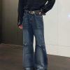 Clothing The Korean Fashion Jeans | Stitching Metal Washed Wide Leg Jeans Blue