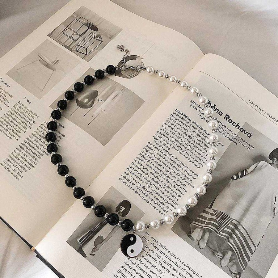 Accs & Bags & Shoes The Korean Fashion | Tai Chi Pearl Necklace Black And White