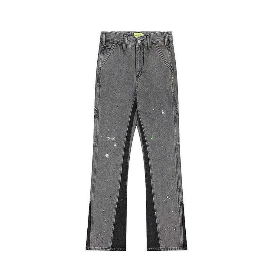 Clothing The Korean Fashion Jeans | Splashed Ink Flare Pants Gray