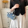 Women The Korean Fashion | Checkered Barrel Bag Blue