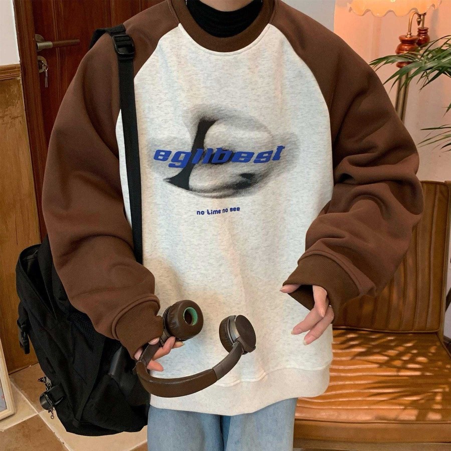 Clothing The Korean Fashion | Text-Print Crew-Neck Pullover