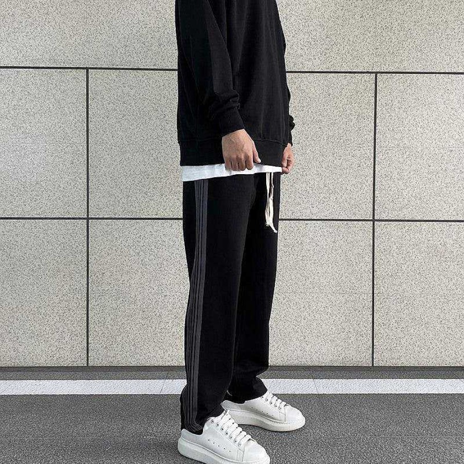 Clothing The Korean Fashion Slim Fit | Drawstring Side Stripe Sweatpants Black