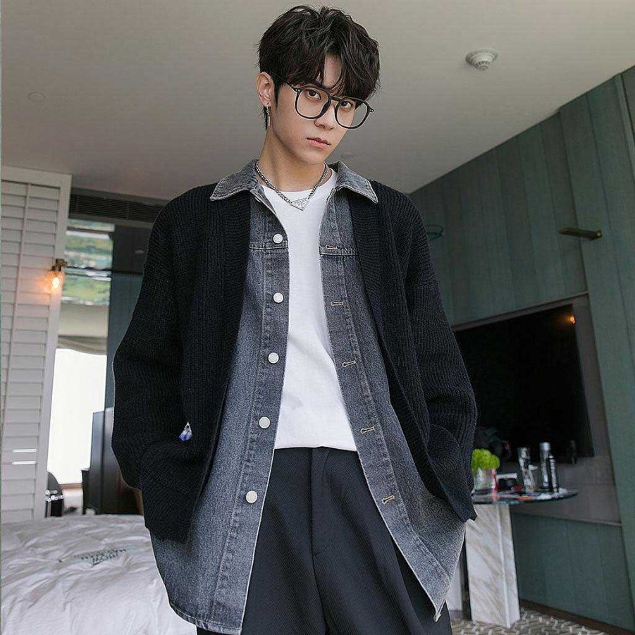 Clothing The Korean Fashion | Two Piece Knitted Denim Jacket