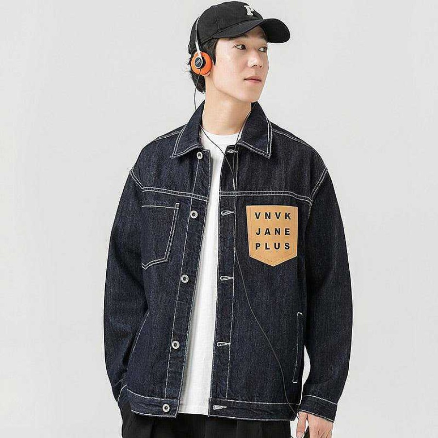 Clothing The Korean Fashion | Topstitched Denim Jacket Blue