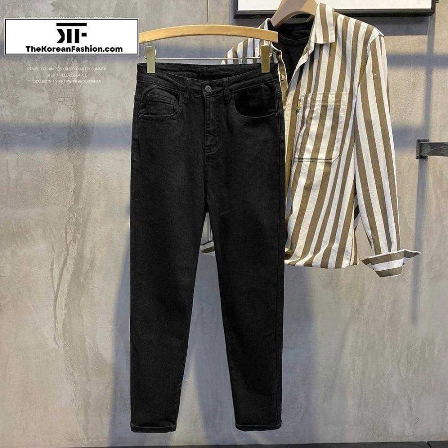 Casual Style Clothes The Korean Fashion | Elastic Slim Jeans Black