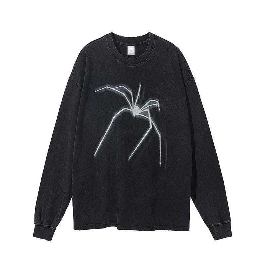 Clothing The Korean Fashion | Spider Print Long-Sleeved T-Shirt Black