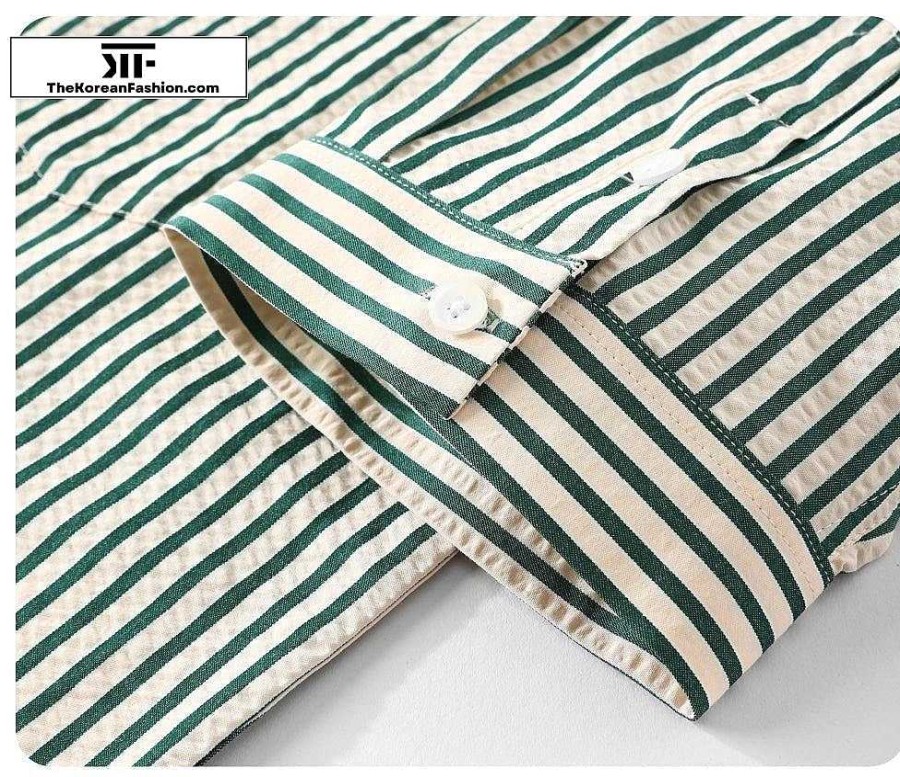 Casual Style Clothes The Korean Fashion | Striped Lapel Short Sleeve