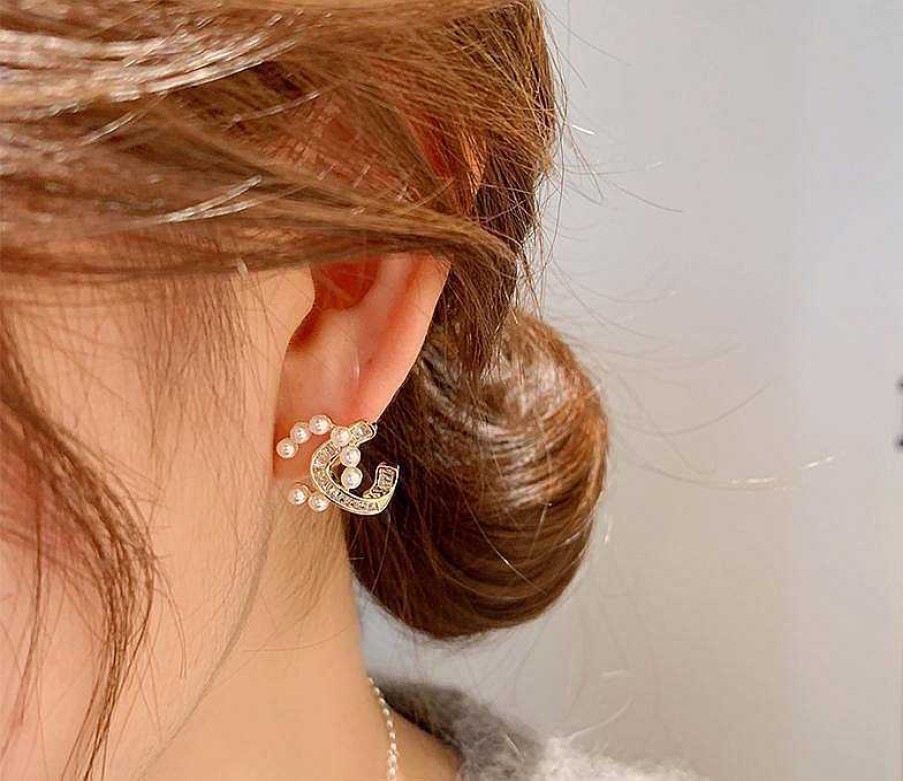 Women The Korean Fashion Earrings | Pearl Earrings Pearl Diamond Cross Stud Earrings