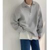 Clothing The Korean Fashion | Zipper Stand Collar Sweatshirt Grey