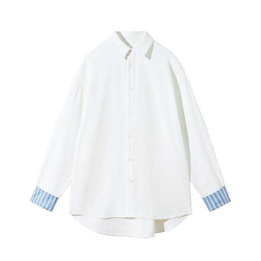 Clothing The Korean Fashion | Loose-Fit Patchwork Striped Shirt