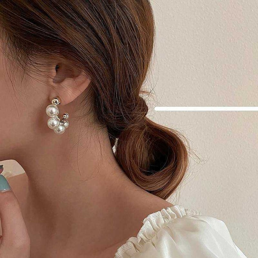 Women The Korean Fashion Earrings | Pearl C-Shaped Earrings Golden