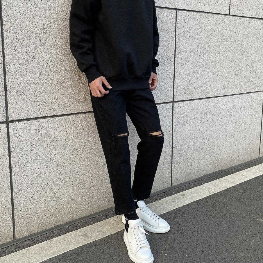 Clothing The Korean Fashion Jeans | Ripped Slim Jeans Black