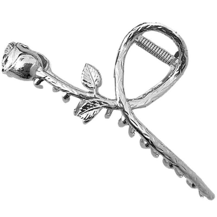 Women The Korean Fashion Hair Accessories | Metal Rose Hair Claw Clip Silver