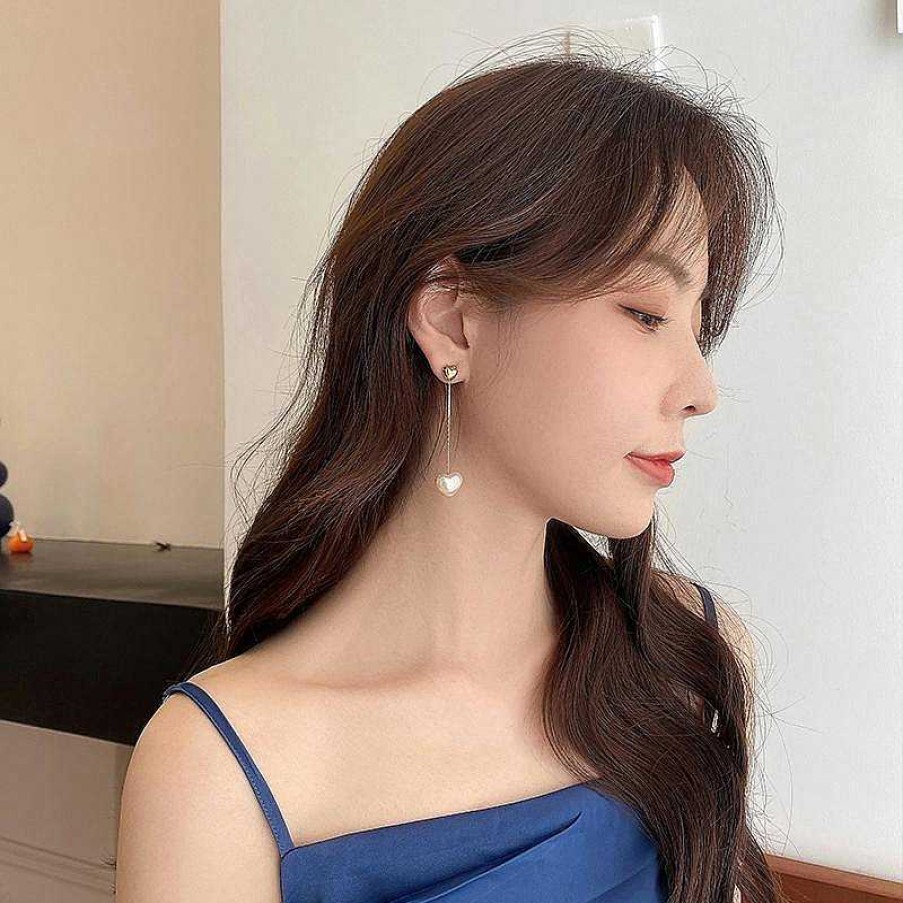 Women The Korean Fashion Earrings | Long Heart Earrings Pearl Earrings