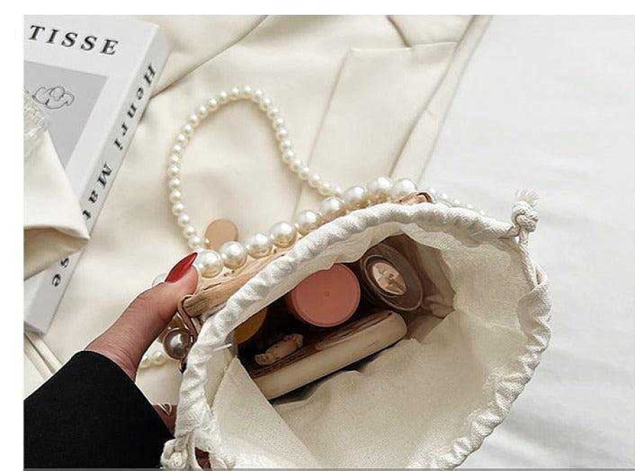 Women The Korean Fashion | Pearl Chain Braided Bag Khaki