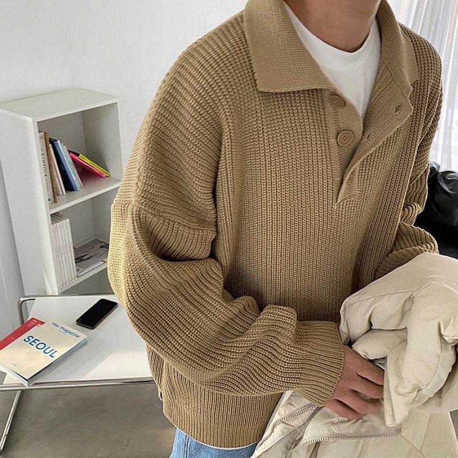 Clothing The Korean Fashion | Oversized Loose Knit Polo Shirt